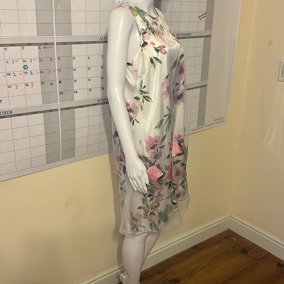 Spense Sleeveless Embroidered Overlay Bow Tie Spring Floral Sheath Dress Size M - Picture 11 of 13